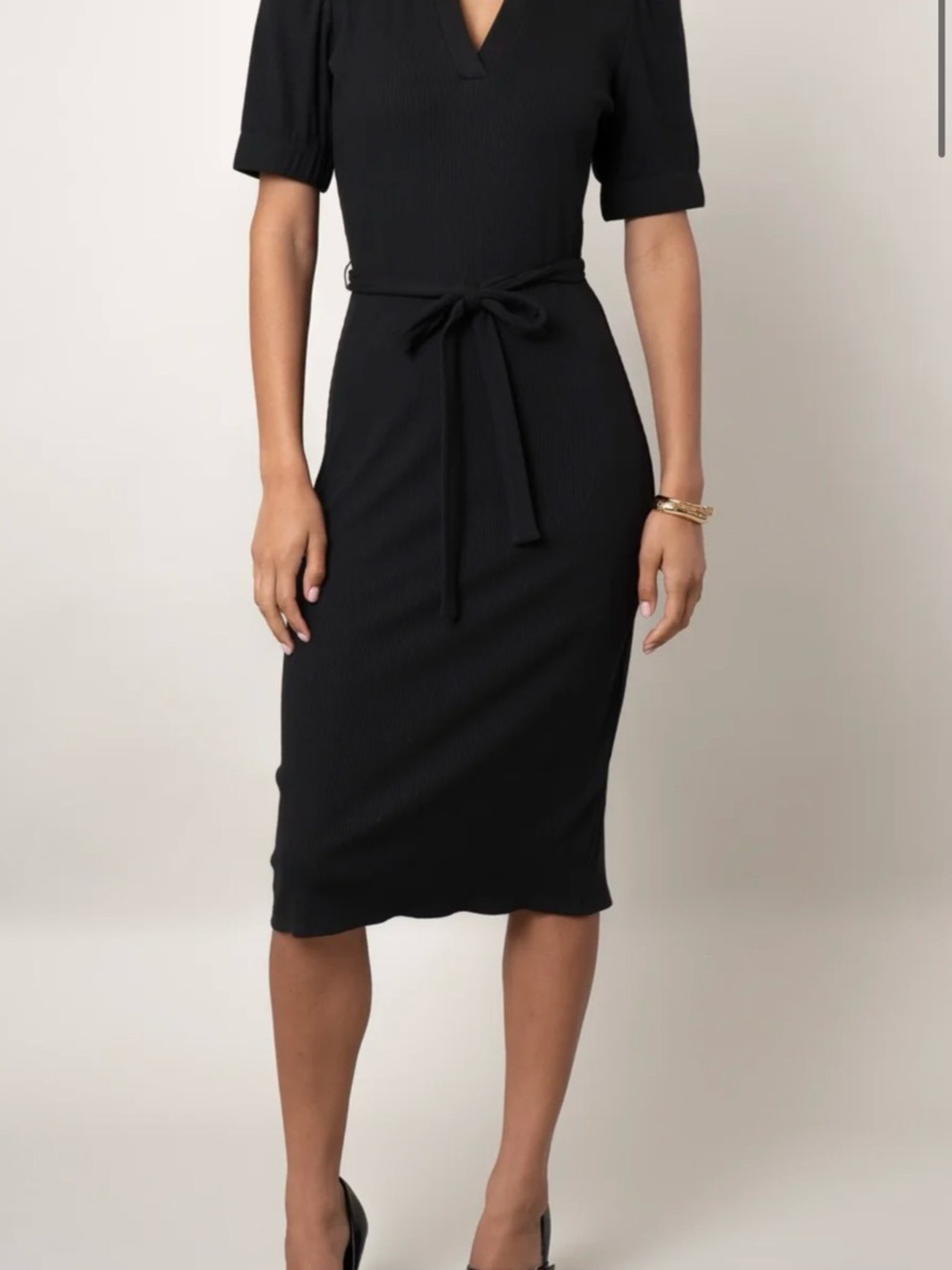 Cyrus Black V-Neck Tie-Waist Midi Dress